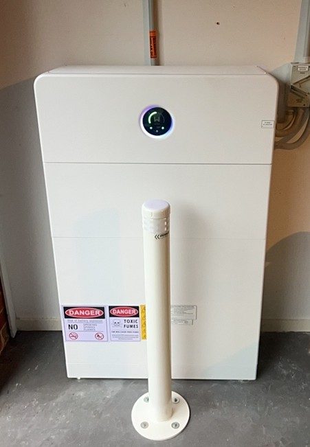 Goodwe battery unit mounted in the garage of sharon's bentleigh east home