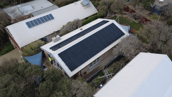 Aerial view of solar panels on a double-storey blairgowrie home that was taken off gas