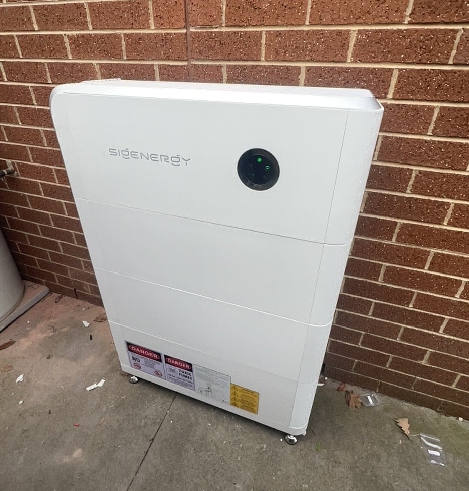 Sigenergy sigenstor battery on a brick exterior wall at a cranbourne south home