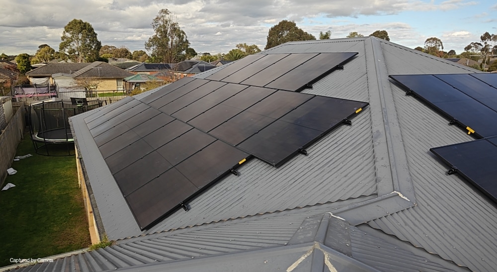 Jinko solar panels in a split layout across the tin roof of a hastings home, installed by powerband electrical