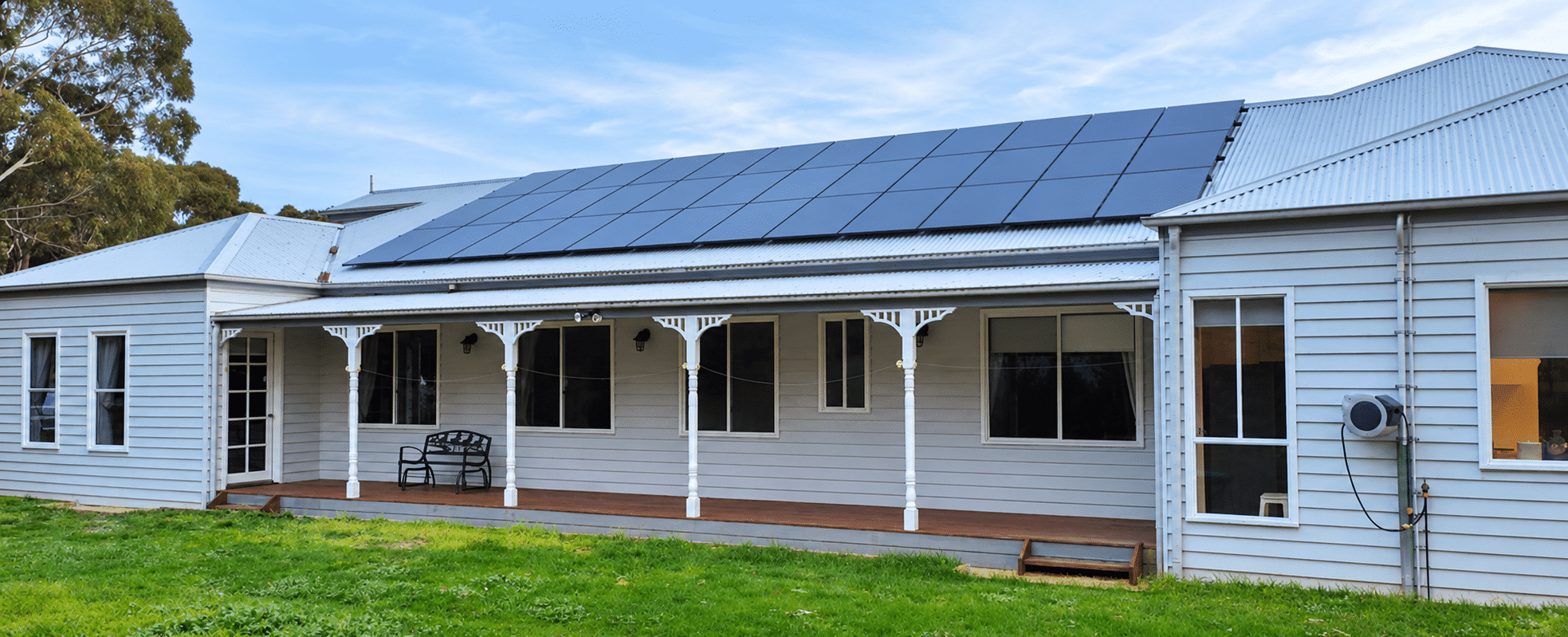 Single-storey langwarrin home with solar panels on the roof above the verandah